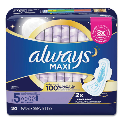 Office Jansan | Always 17902PK Maxi Extra Heavy Overnight Pads (20/Pack) image number 0
