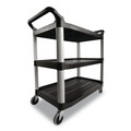 Utility Carts | Rubbermaid Commercial FG409100BLA 40.63 in. x 20 in. x 37.81 in. 300 lbs. Capacity 3 Shelves Plastic Xtra Utility Cart with Open Sides - Black image number 1