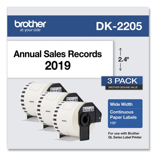 Labels | Brother DK22053PK 2.4 in. x 100 ft. Continuous Paper Label Tape - White (3/Pack) image number 0