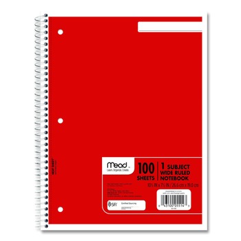 Mead (100) 10.5 in. x 7.5 in. Sheets 1-Subject Wide/Legal Rule Spiral Notebook - Randomly Assorted Cover Color