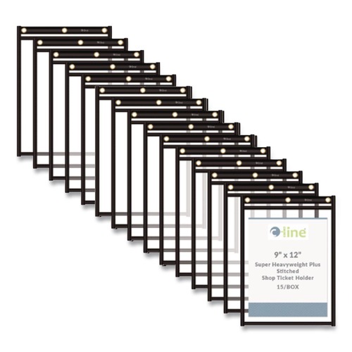 Office Jansan | C-Line 50912 Super Heavyweight Plus Top Load 9 in. x 12 in. Insert Stitched Shop Ticket Holders - Clear Front, Black Border (15/Box) image number 0