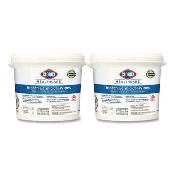 Clorox Healthcare 12 in. x 12 in. 1-Ply Bleach Germicidal Wipes - Unscented, White (110/Bucket, 2 Buckets/Carton)