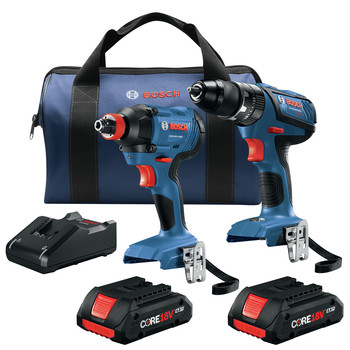 Factory Reconditioned Bosch 18V 1/2 in. Hammer Drill Driver and 2-in-1 Impact Driver Combo Kit with 2 Batteries (4 Ah)