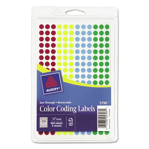 Office Jansan | Avery 05796 0.25 in. Diameter Handwrite-Only Self-Adhesive "See Through" Removable Round Color Dots - Assorted (216/Sheet, 4 Sheets/Pack) image number 0