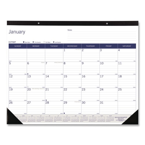Calendars & Planners | Blueline C177227 DuraGlobe Jan-Dec 2025 Monthly Desk Pad Calendar - White/Blue/Gray Sheets/Black Binding/Corners image number 0
