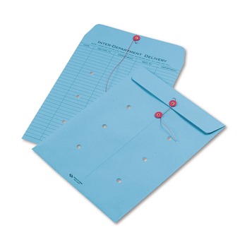 Quality Park 10 x 13 Colored Paper String and Button Interoffice Envelope - Blue (100/Box)