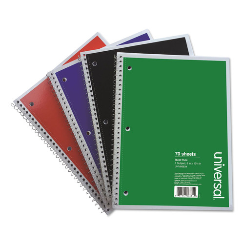 Universal UNV66634 4/Pack 70 Sheet 8 in. x 10.5 in. Quadrille Rule Wirebound Notebooks - Multicolor image number 0