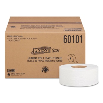 Marcal PRO 2 Ply 3.3 in. x 1000 ft. Septic Safe 100% Recycled Bathroom Tissues - White (12/Carton)
