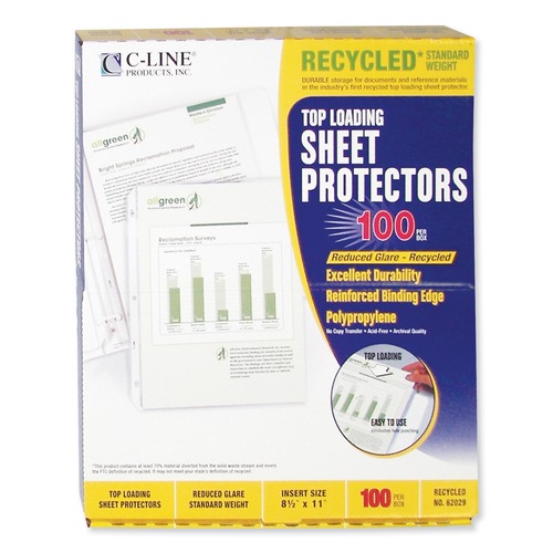  | C-Line 62029 11 in. x 8-1/2 in. 2 in. Recycled Polypropylene Sheet Protectors - Reduced Glare (100/Box) image number 0