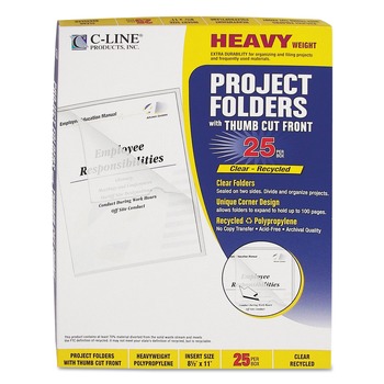 C-Line Letter Size Poly Project Folders - Clear (25/Box)