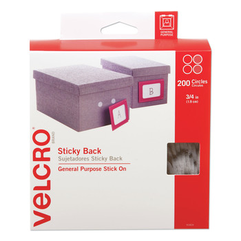 Velcro 0.75 in. Diameter Removable Adhesive Sticky-Back Fasteners - White (200/Box)