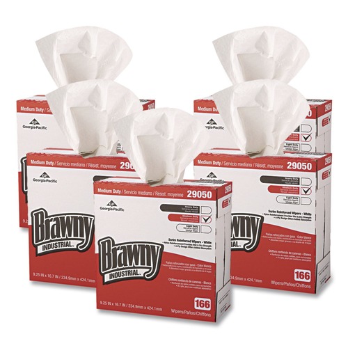 Cleaning & Janitorial Supplies | Georgia-Pacific 29050/03 9.25 in. x 16.69 in. 4-Ply Medium Duty Scrim Reinforced Wipers - Unscented, White (166/Box, 5-Boxes/Carton) image number 0
