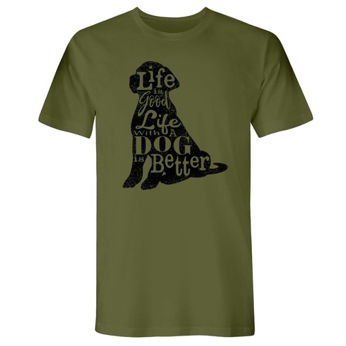 Shirts | Buzz Saw PR103674S "Life With a Dog is Better" Premium Cotton Tee Shirt - Small, Dark Green image number 0