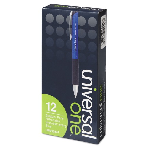  | Universal UNV15541 1 mm Retractable Blue Barrel Comfort Grip Ballpoint Pen - Medium, Blue Ink (1 Dozen) image number 0