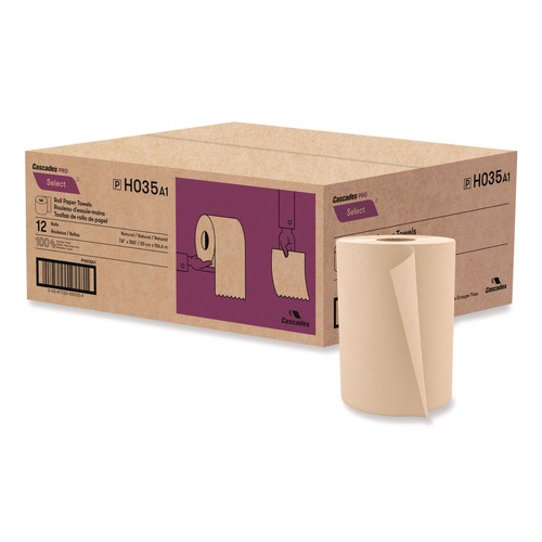 Cleaning & Janitorial Supplies | Cascades PRO H035 7.88 in. x 350 ft. 1-Ply Select Hardwound Roll Towels - Natural (12 Rolls/Carton) image number 0