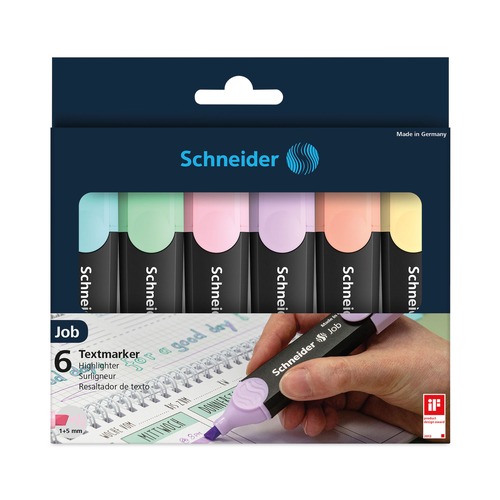 Highlighters | Schneider 115097 1 millimeter/5 millimeter Chisel Tip Job Pastel Highlighters - Assorted Ink/Barrel Colors (6/Pack) image number 0