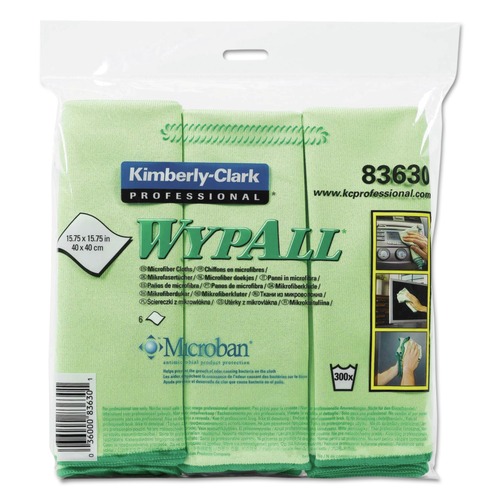 Cleaning Cloths | WypAll 83630 15.75 in. x 15.75 in. Reusable Microfiber Cloths - Green (6/Pack) image number 0