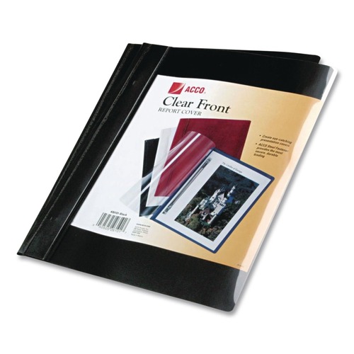 Office Jansan | ACCO A7026101A 8.5 in. x 11 in. 0.5 in. Capacity Prong Fastner Vinyl Report Cover - Clear/Black (10/Pack) image number 0