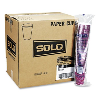 SOLO 10 oz. Paper Hot Drink Cups in Bistro Design - Maroon (1000/Carton)