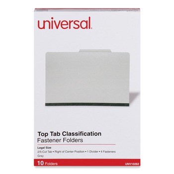 Universal 10-Piece/Box 4-Section Pressboard 1-Divider Legal Size Classification Folders - Gray