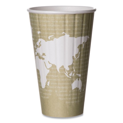 Cups and Lids | Eco-Products EP-BNHC16-WD PLA 16 oz. World Art Renewable and Compostable Insulated Hot Cups (15 Packs/Carton, 40/Pack) image number 0