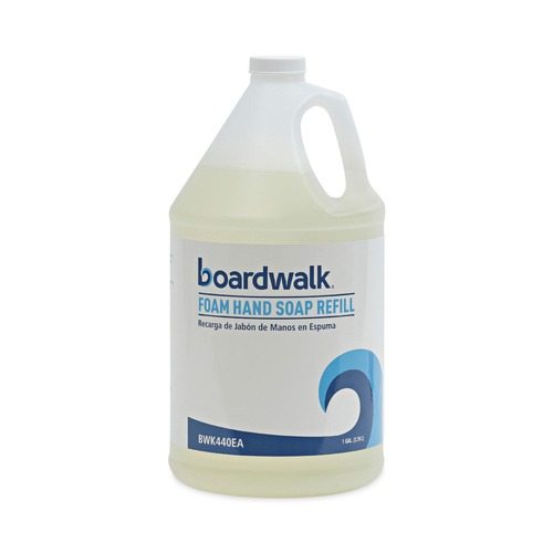 Hand Soaps | Boardwalk 5005-04-GCE00 1 Gallon Herbal Mint Scent Foaming Hand Soap - Light Yellow (4/Carton) image number 0