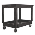 Office Jansan | Rubbermaid Commercial FG452089BLA 25.78 in. x 45.25 in. x 33.25 in. 500 lbs. Capacity 2 Shelves Plastic Heavy-Duty Utility Cart with Lipped Shelves - Black image number 1