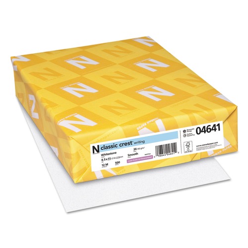 Office Jansan | Neenah Paper 04641 8.5 in. x 11 in. 24 lbs. Bond Weight CLASSIC CREST Stationery - Whitestone (500/Ream) image number 0