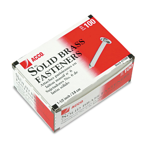 Office Jansan | ACCO A7071506A 1.5 in. Capacity No. 6 Brass Prong Paper Fasteners - Brass (100/Box) image number 0