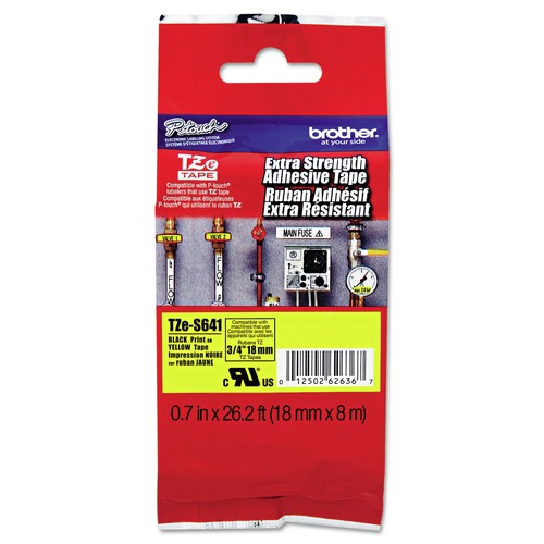 Bulk Savings Pricing 2 | Brother P-Touch TZES641 0.7 in. x 26.2 ft. TZe Standard Adhesive Laminated Labeling Tape - Black on Yellow image number 0