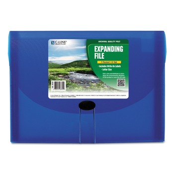 C-Line 1.63 in. Expansion 7 Sections Cord/Hook Closure 1/6-Cut Tabs Letter Size Expanding Files - Blue