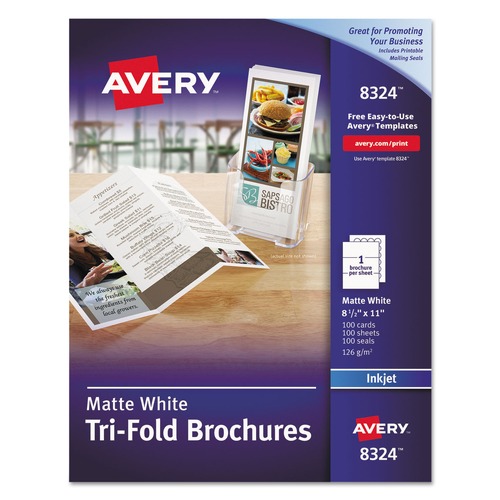 Office Jansan | Avery 08324 8.5 in. x 11 in. 92 Bright Tri-Fold Brochures - Matte White (100/Box) image number 0
