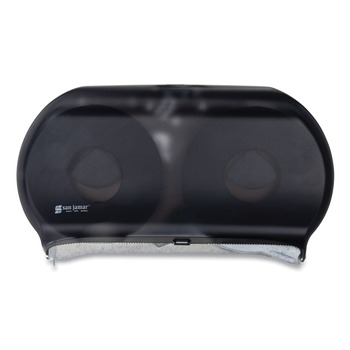 San Jamar 9 in. Roll 19 in. x 5.25 in. x 12 in. Twin Jumbo Classic Tissue Dispenser - Transparent Black Pearl
