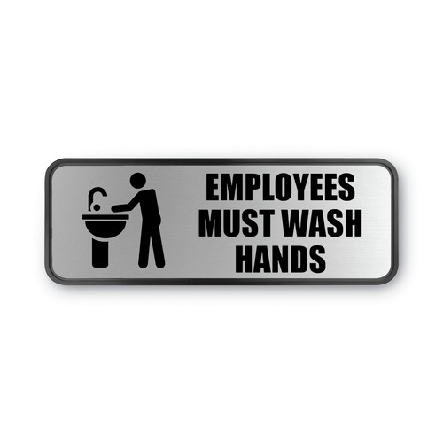 Bulk Savings Pricing 2 | Cosco 098205 9 in. x 3 in. Employees Must Wash Hands Brushed Metal Office Sign - Silver image number 0