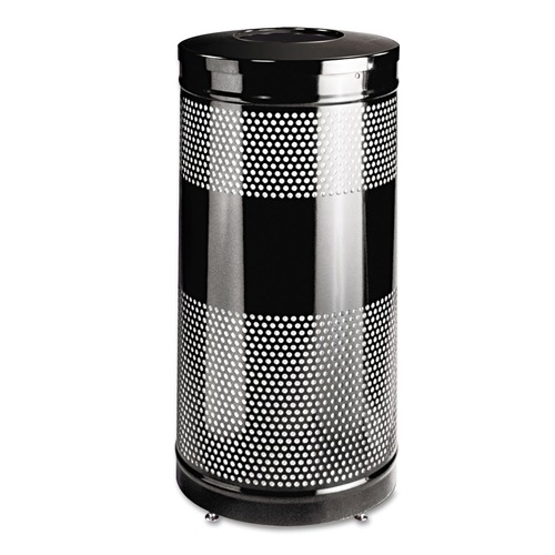 Trash Cans | Rubbermaid Commercial FGS3ETBKPL 25 gal. Classics Perforated Steel Open Top Receptacle - Black image number 0