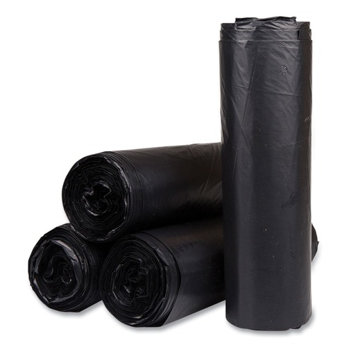 Trash Bags | Inteplast Group S404822K 45 gal. 22 microns 40 in. x 48 in. High-Density Interleaved Commercial Can Liners - Black (25 Bags/Roll, 6 Rolls/Carton) image number 0