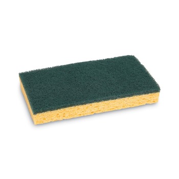 Boardwalk 74BWK MD 20/Carton 3.6 in. x 6.1 in., 0.75 in. Thick, Individually Wrapped, Medium Duty Scrubbing Sponge - Yellow/Green