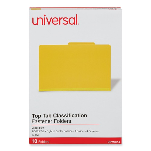  | Universal UNV10214 Bright Colored Pressboard Classification Folders - Legal, Yellow (10/Box) image number 0