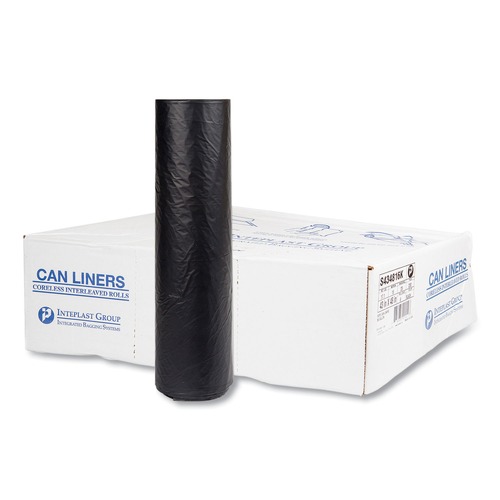 Trash Bags | Inteplast Group S434816K 60 gal. 16 microns 43 in. x 48 in. High-Density Interleaved Commercial Can Liners - Black (25 Bags/Roll, 8 Rolls/Carton) image number 0