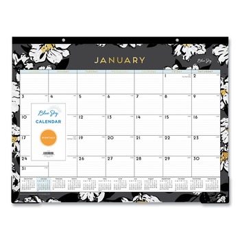 Blue Sky 22 in. x 17 in. 12-Month (Jan-Dec 2026) Baccara Dark Desk Pad - White/Black/Gold Sheets/Black Binding