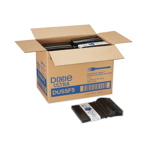 Labor Day Sale! Save $30 off $199! | Dixie DUSSF5 SmartStock Tri-Tower Mediumweight Polystyrene Dispensing Fork - Black (960/Carton) image number 0