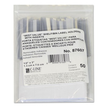 C-Line 0.5 in. x 3 in. Top Load Self-Adhesive Label Holders - Clear (50/Pack)