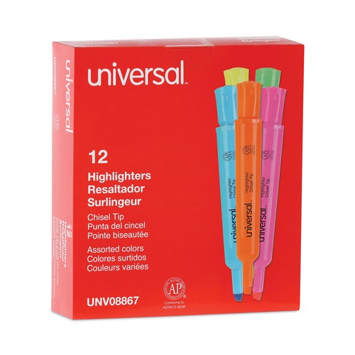 Office Jansan | Universal UNV08867 Chisel Tip Desk Highlighters - Assorted Color (12/Set) image number 0
