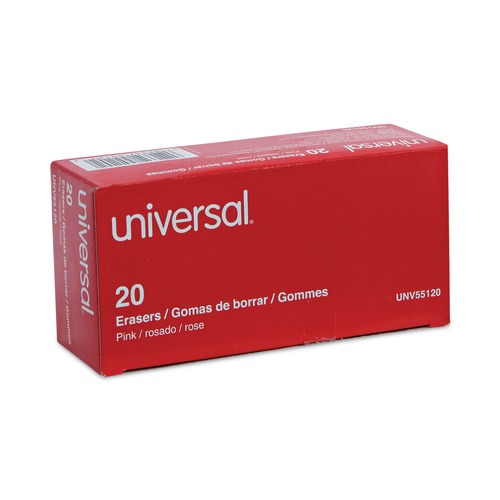 Office Jansan | Universal UNV55120 Rectangular Bevel Block Pencil Erasers - Small, Pink (20/Pack) image number 0
