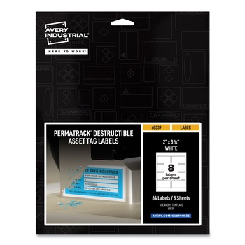 Avery PermaTrack 2 in. x 3.75 in. Laser Printers Destructible Asset Tag Labels - White (64/Pack)