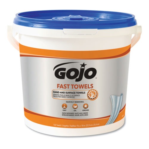 Cleaning & Janitorial Supplies | GOJO Industries 6299-02 FAST TOWELS 9 in. x 10 in. Hand Cleaning Towels - Fresh Citrus, Blue (225/Bucket, 2 Buckets/Carton) image number 0