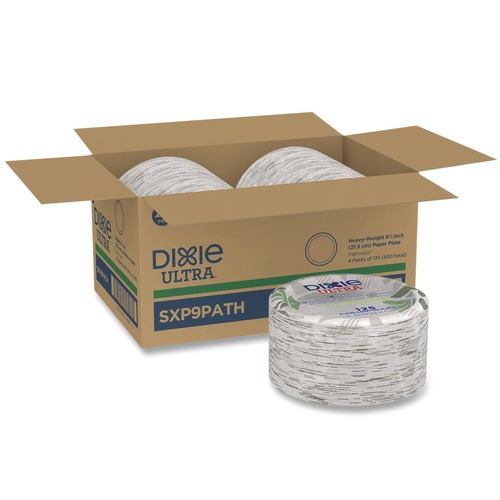 Bowls and Plates | Dixie SXP9PATH Pathways Soak Proof Shield 8.5 in. Paper Plates - Green/Burgundy (125/Pack) image number 0