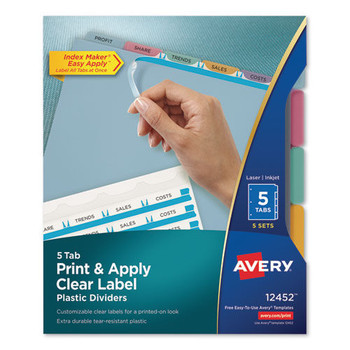 Avery 11 x 8.5 Print and Apply Index Maker Clear Label 5-Tab Dividers with Printable Label Strip - Assorted Tabs (5/Pack)