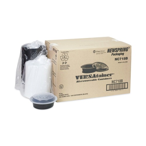 Bulk Savings Pricing 2 | Pactiv Corp. NC718B Newspring VERSAtainer 6 in. Diameter 16 oz Plastic Microwavable Containers - Black/Clear (150/Carton) image number 0