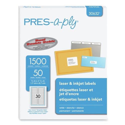  | PRES-a-ply 30632 0.66 in. x 3.44 in. Labels - White (50-Sheet/Box 30-Piece/Sheet) image number 0